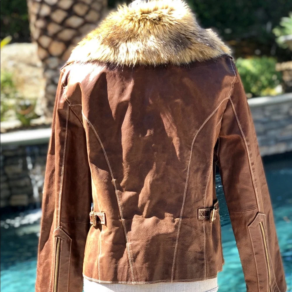 COPY - a.n.a Genuine Leather Jacket with Fur Hood - Picture 4 of 8